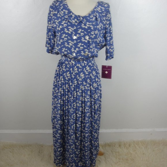 COPY - Vtg EILEEN WEST CottageCore Blue Floral Dress 10 - Picture 3 of 11